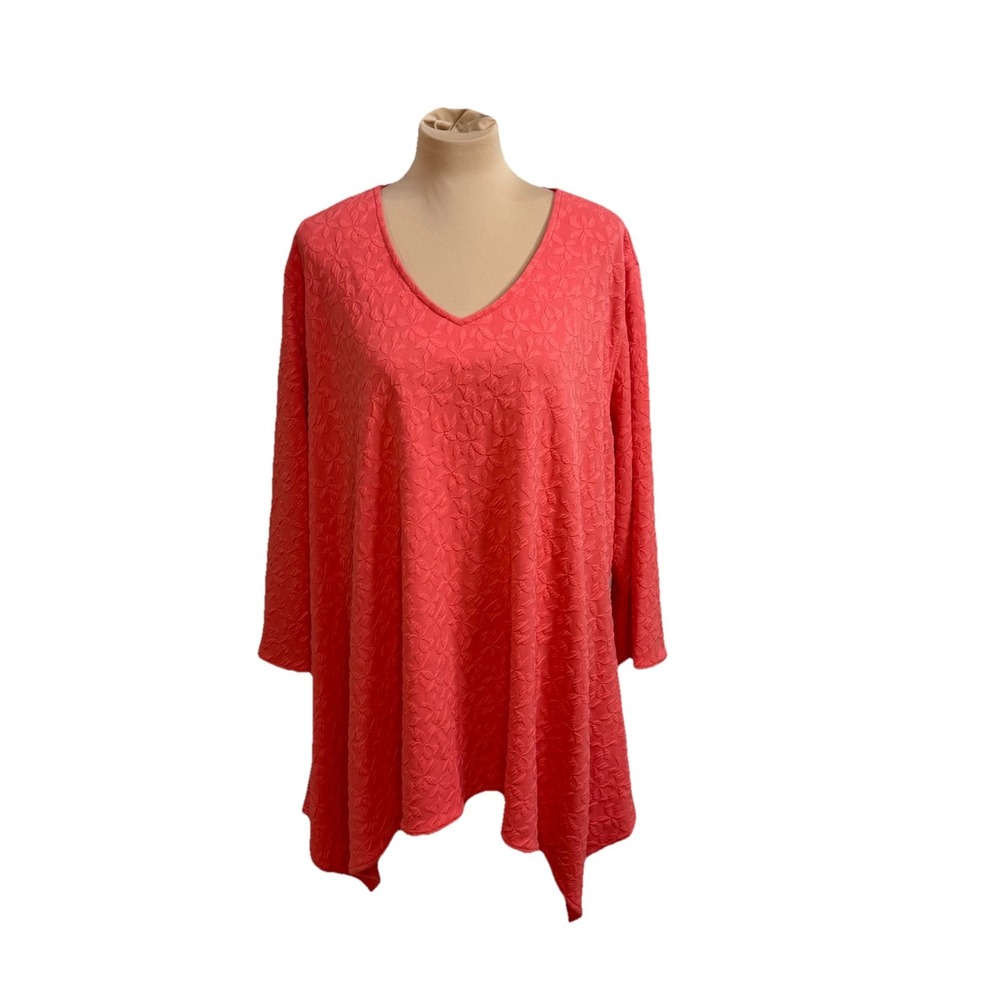 Caroline‎ Rose Womens 2X Tunic Top Coral Oversized Quiet Luxury Elevated Basics
